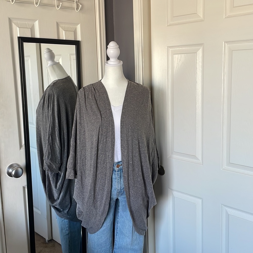 Painted threads grey drapey cardigan shrug